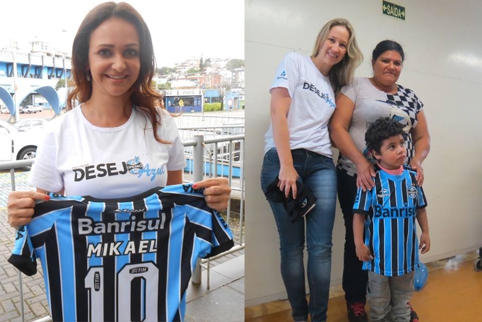 Em Porto Alegre a voluntária Lisiane Wendel Corrêa postou a camiseta para Santa Maria mais precisamente para a voluntária Jamile Garcia. Esta tratou de levar em mãos o presente para o menino Mikael que faz tratamento na Turma do Ique. Mais uma vez a corrente do bem é acionada para mais um gremista realizar seu desejo.