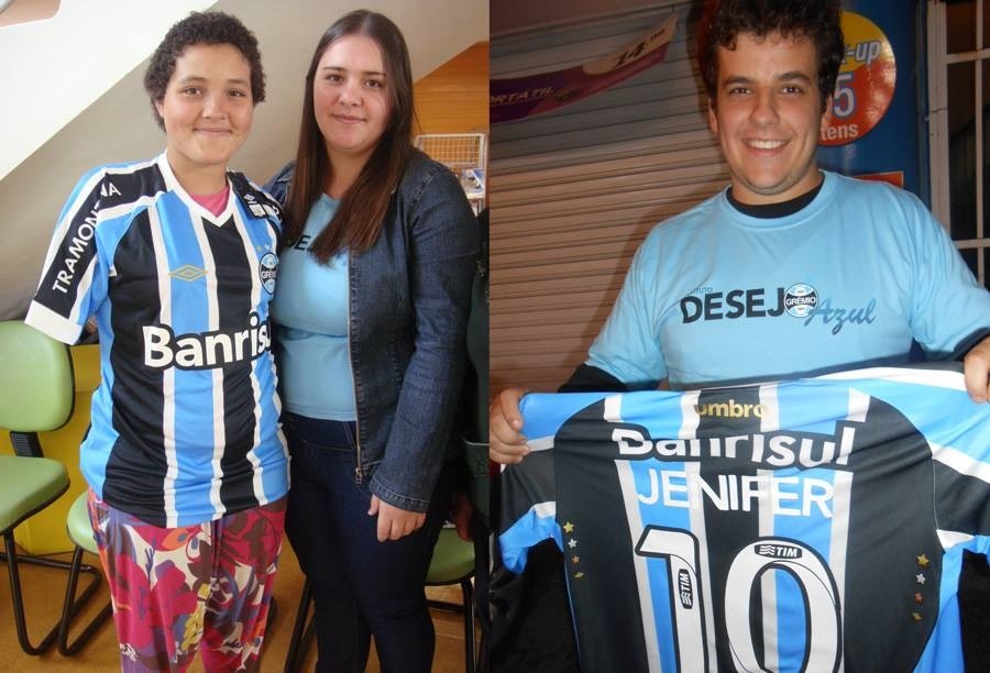 Em Porto Alegre o voluntário Vinicius Testoni enviou pelo Correio a camiseta Tricolor para Santa Maria. Nesta cidade quem recebeu o presente foi a voluntária Flávia Rodrigues que tratou de levar o manto Tricolor em mãos para Jenifer que faz tratamento na Turma do Ique. Essa corrente azul do bem não tem fim! 