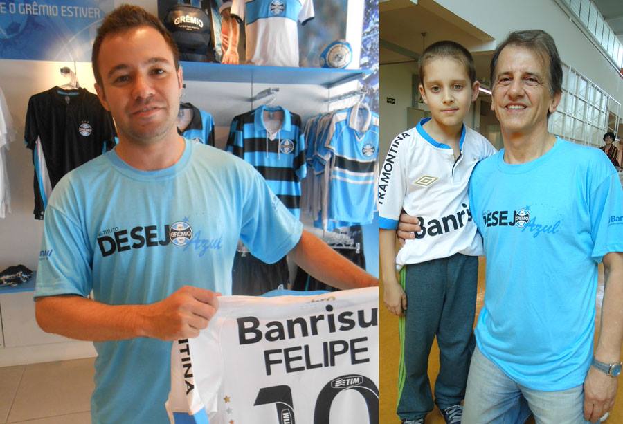 Em Porto Alegre o voluntário Maurício Nunes postou a camiseta do Grêmio para Santa Maria. O primeiro a receber foi o voluntário Clóvis de Almeida que tratou de levar até a Turma do Ique onde o gremistão Felipe faz seu tratamento de saúde.