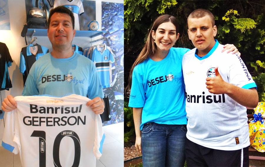  De Porto Alegre o voluntário Lucas Fernandes enviou a camiseta do Tricolor para a cidade de Arvorezinha. A primeira a receber o presentão azul foi a voluntária Roberta Marchese que tratou de entregar em mãos para o menino Geferson.