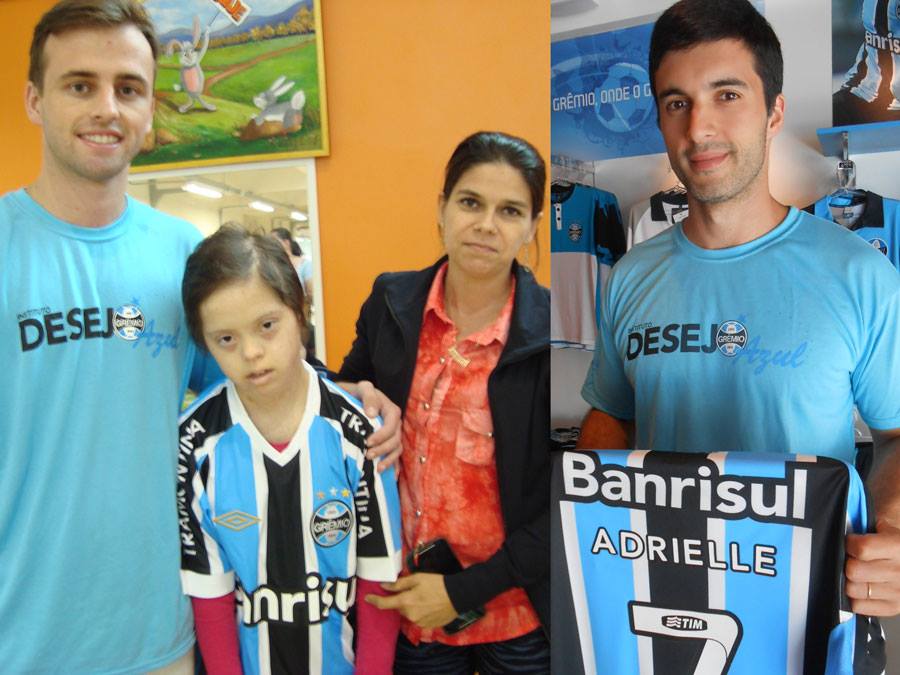 Em Porto Alegre o voluntário Roberto Paz postou a camiseta para Santa Maria. Nesta cidade o primeiro a receber foi o voluntário Lucas Bataglin que tratou de levar em mãos a camiseta oficial do Tricolor personalizada para a Andrielle que faz tratamento na Turma do Ique.