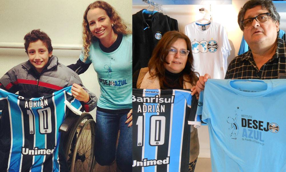 Em Porto Alegre o casal de voluntários Fábio e Vera Andretta enviaram a camiseta tricolor para Caxias do Sul via Correios. A primeira a receber foi a voluntária Ana Luiza Diesel que depois tratou de levar a camiseta para o Adrian que faz tratamento no Hospital Geral daquela cidade. É a corrente azul do bem que não para de girar !