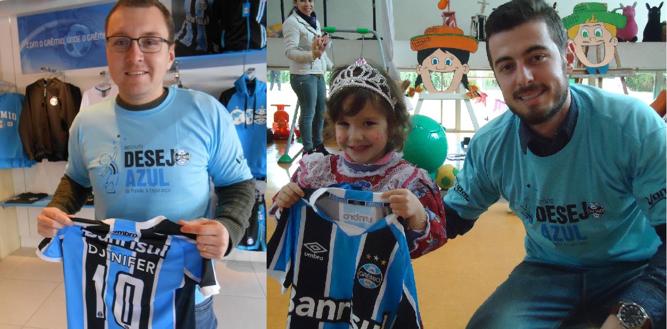 De Porto Alegre o voluntário Pedro Henrique Bueno de Barcellos postou a camiseta do Grêmio para Santa Maria. Quem primeiro recebeu foi o voluntário João Lucas Feltrin que tratou de levar em mãos para essa linda gremistinha que faz tratamento na Turma do Ique em Santa Maria.