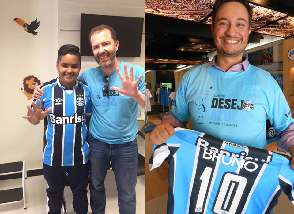 De Porto Alegre o voluntário André Machado postou pelo correios a camiseta para Caxias do Sul. O primeiro a receber foi o voluntário Diego Oselame que tratou de entregar em mãos para o pentacampeão Bruno que faz tratamento no Hospital de Caxias do Sul.