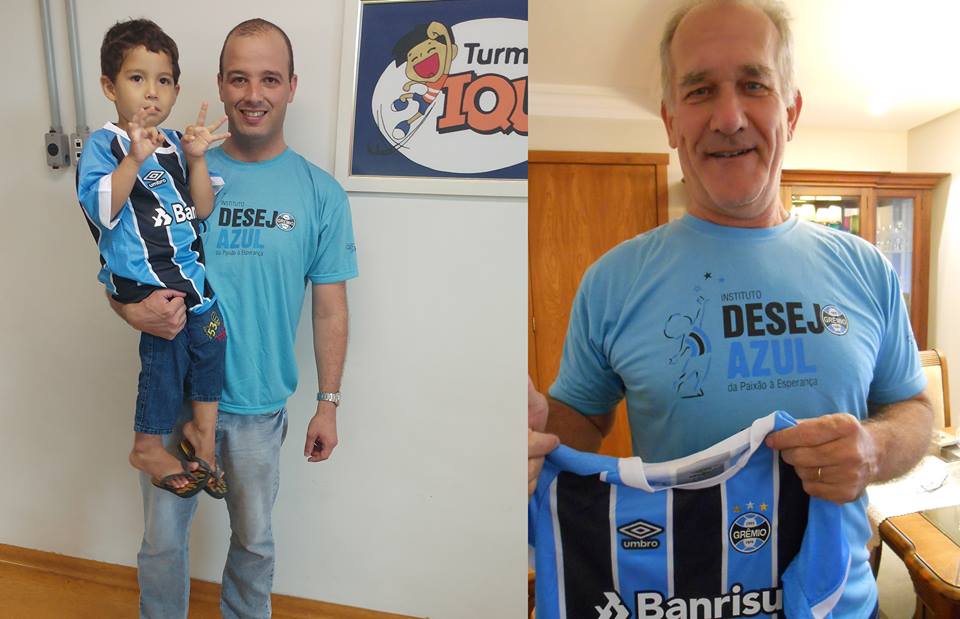 Gabriel faz tratamento no Turma do Ique em Santa Maria. Para que a camiseta tri da América chegasse nesse gremista foi necessária uma corrente de solidariedade tricolor. Para tanto contamos em Porto Alegre com o voluntário João Vitor Hennemann que postou pelos Correios a camiseta para Santa Maria. O primeiro a receber nesta cidade foi o voluntário Vinicius Machado que depois tratou de entregar em mãos para o gremista Gabriel.