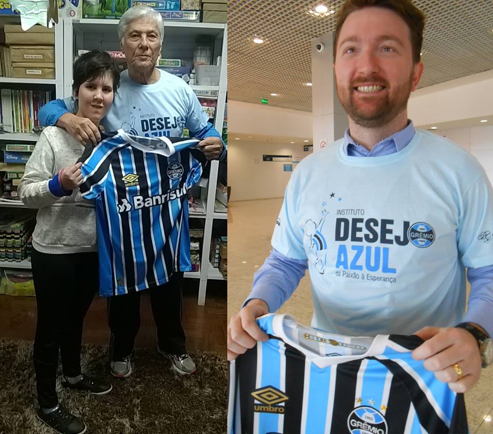 Graziela faz acompanhamento na APAE de Encantado. Ela agora vestirá a sua camiseta oficial do Grêmio e acompanhar e torcer por mais títulos graças aos voluntários Albino Enderle ( Encantado ) e Marcelo Agilardi ( Porto Alegre ).