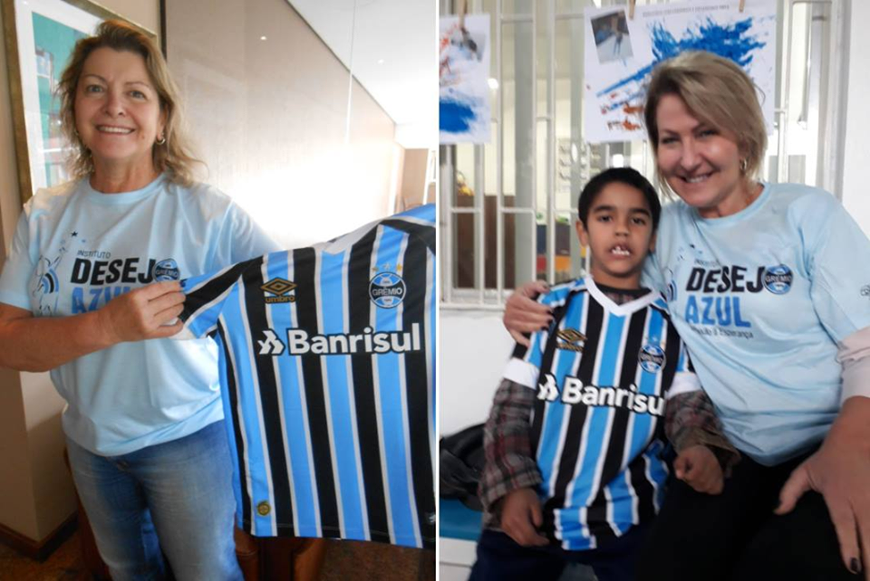 Lucas Gabriel faz acompanhamento na APAE de Lajeado. Um dos seus grandes desejos era ganhar a camiseta oficial do Rei de Copas. E para a camiseta Tricolor chegar em Lajeado contamos com a colaboração da voluntária Elisabet Boito que enviou o presentão pelos Correios em Porto Alegre , e Marisa Giovanella Kraemer que tratou de levar em mãos para o menino . Que essa camisa só te traga alegrias Lucas Gabriel!