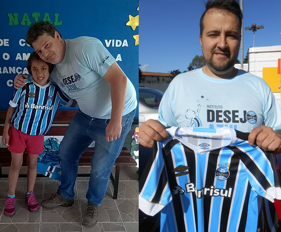 Gabriela faz acompanhamento na APAE de Encantado. Seu desejo era ganhar uma camiseta oficial do Grêmio. E isso foi possível graças as colaborações dos voluntários Guilherme Hostyn em Porto Alegre e Fabiano Hollmann em Encantado .