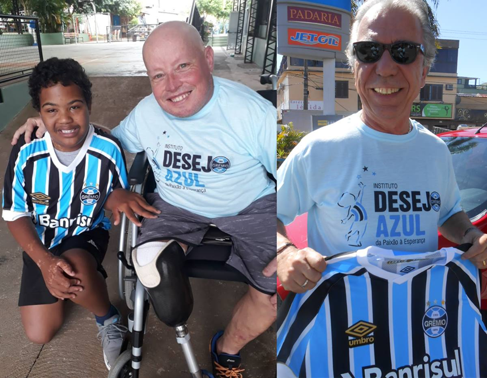 Willian faz acompanhamento na APAE de Encantado. Para a camiseta oficial do Grêmio chegar até ele acionamos uma corrente do bem tricolor muito forte. De Porto Alegre o voluntário Fernando Guimarâes enviou a camiseta pelos correios até Encantado. Ela foi destinada ao voluntário daquela cidade, Anderson Arenhart. Depois em combinação com os profissionais da APAE a camiseta foi entregue em mãos pelo Anderson para a alegria deste querido gremista Willian.